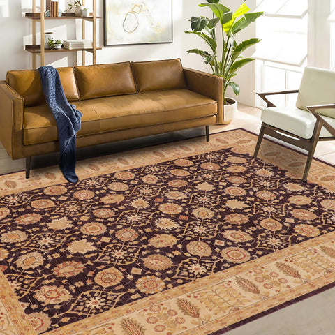 handmade Transitional Kafkaz Purple Lt. Tan Hand Knotted RECTANGLE 100% WOOL area rug 9' x 12'