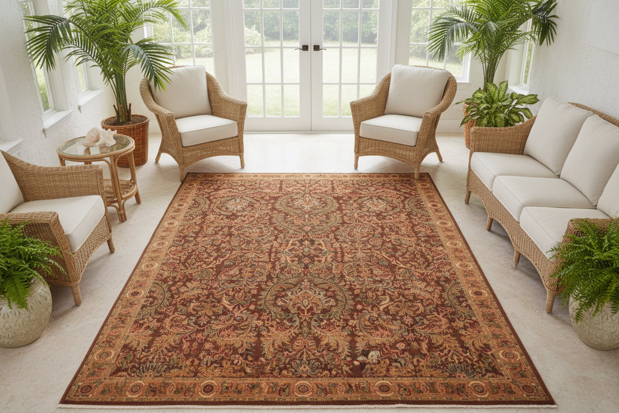 handmade Transitional Imran Brown Gold Hand Knotted RECTANGLE 100% WOOL area rug 8x11