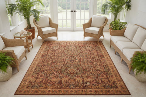 handmade Transitional Imran Brown Gold Hand Knotted RECTANGLE 100% WOOL area rug 8x11