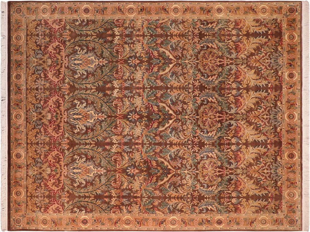 handmade Traditional Imran Brown Gold Hand Knotted RECTANGLE 100% WOOL area rug 8x11