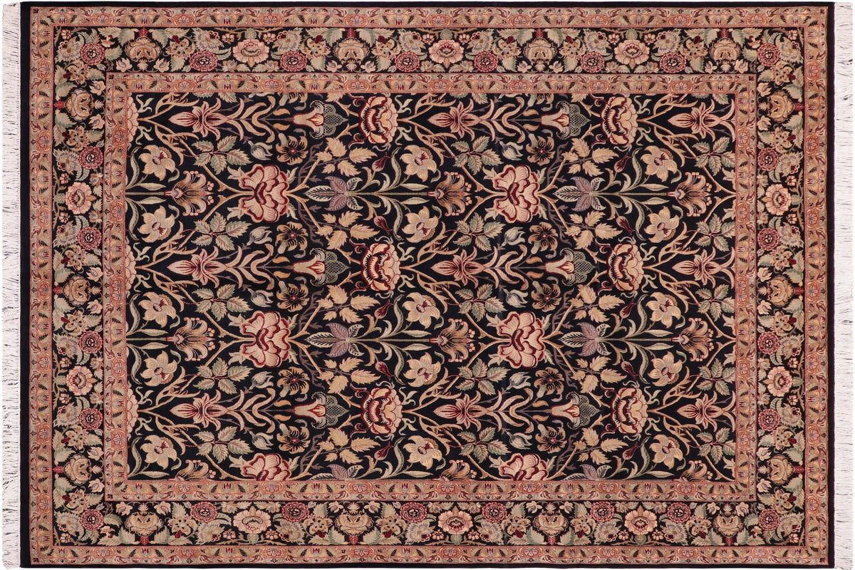 handmade Transitional Lily Black Green Hand Knotted RECTANGLE 100% WOOL area rug 8x10