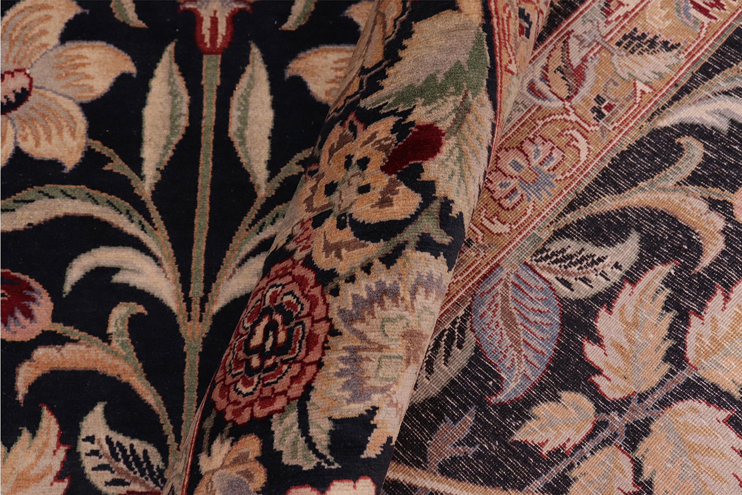 handmade Transitional Lily Black Green Hand Knotted RECTANGLE 100% WOOL area rug 8x10