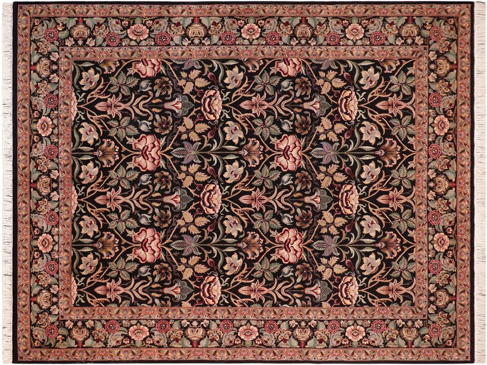 handmade Traditional Lily Black Brown Hand Knotted RECTANGLE 100% WOOL area rug 8x10