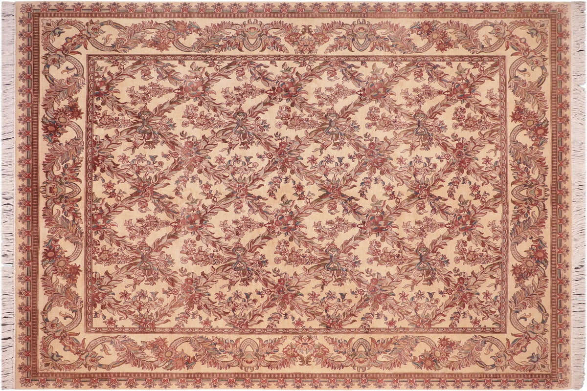 handmade Transitional Basan Beige Brown Hand Knotted RECTANGLE 100% WOOL area rug 8x10