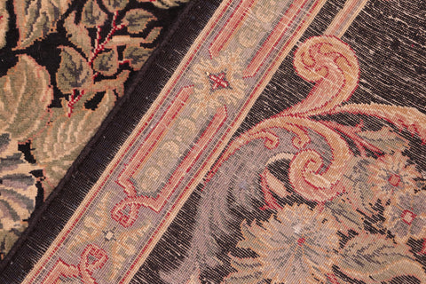 handmade Transitional Abusson Black Gray Hand Knotted RECTANGLE 100% WOOL area rug 8x11