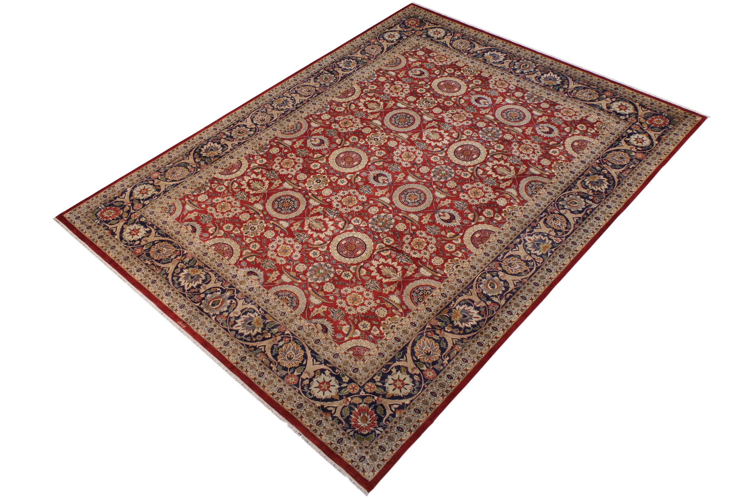 handmade Transitional Agra Tabriz Rust  Hand Knotted RECTANGLE 100% WOOL area rug 9x12