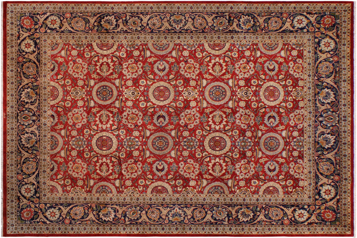 handmade Transitional Agra Tabriz Rust  Hand Knotted RECTANGLE 100% WOOL area rug 9x12