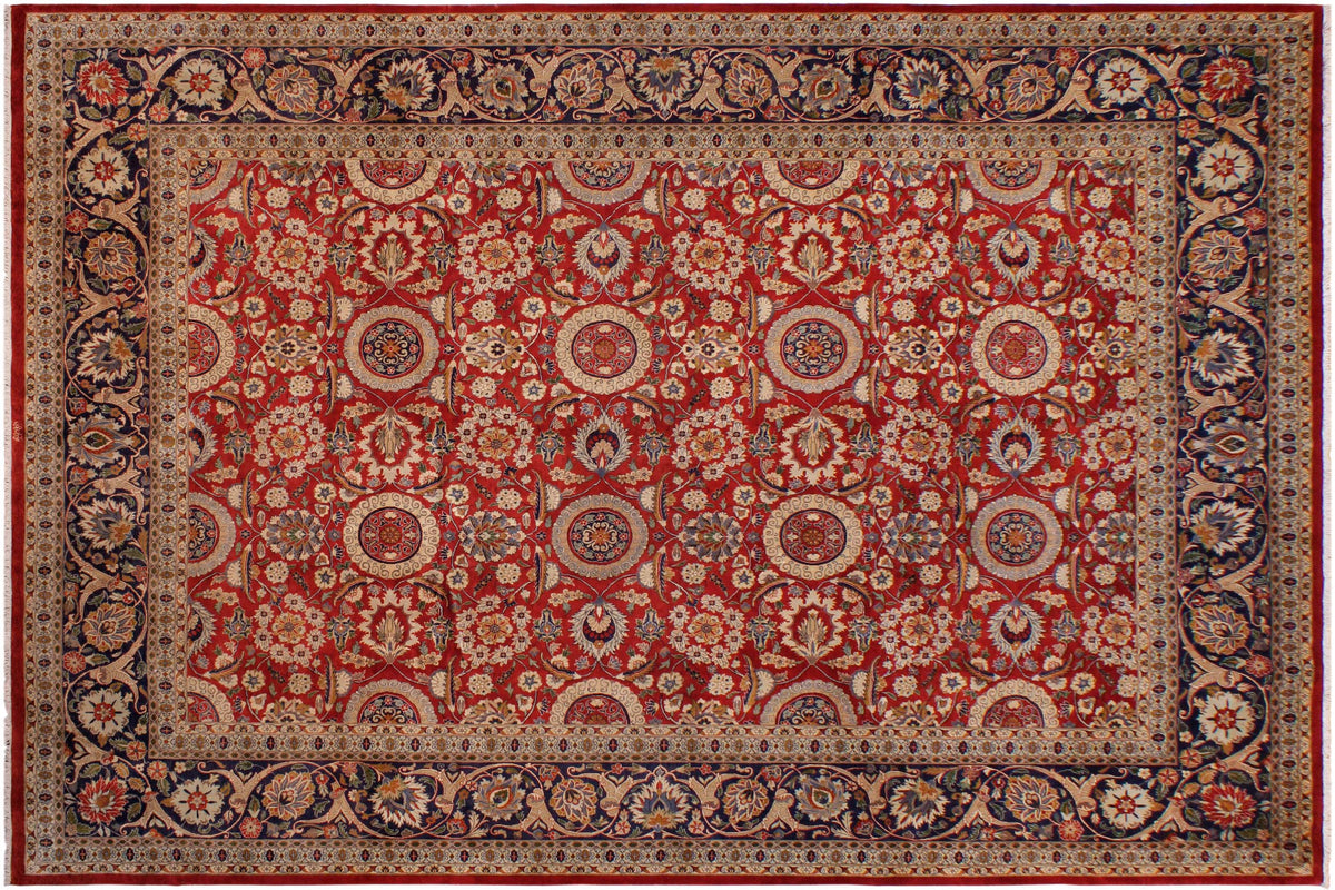 handmade Transitional Agra Tabriz Rust  Hand Knotted RECTANGLE 100% WOOL area rug 9x12