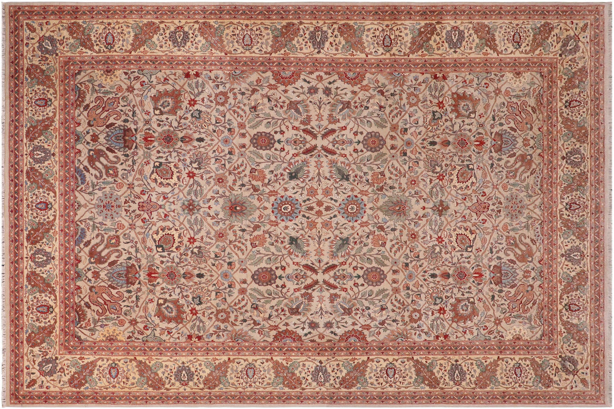 handmade Traditional  Green Ivory Hand Knotted RECTANGLE 100% WOOL area rug 7' x 10'