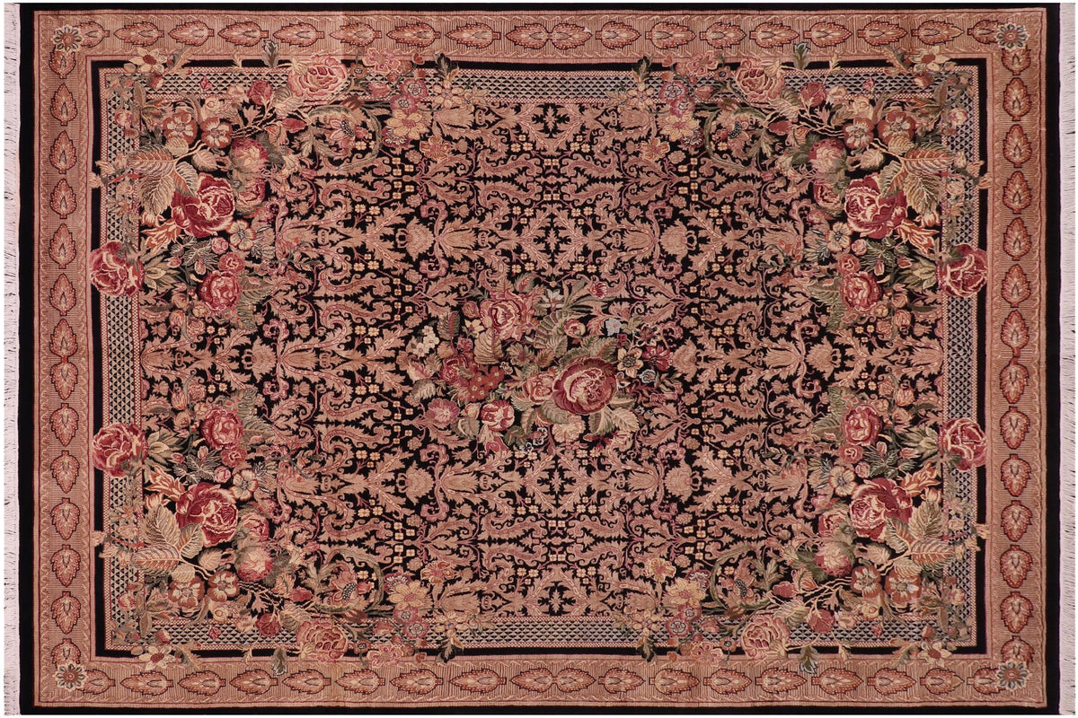 handmade Traditional Rasmi Romal Black Brown Hand Knotted RECTANGLE 100% WOOL area rug 8x11