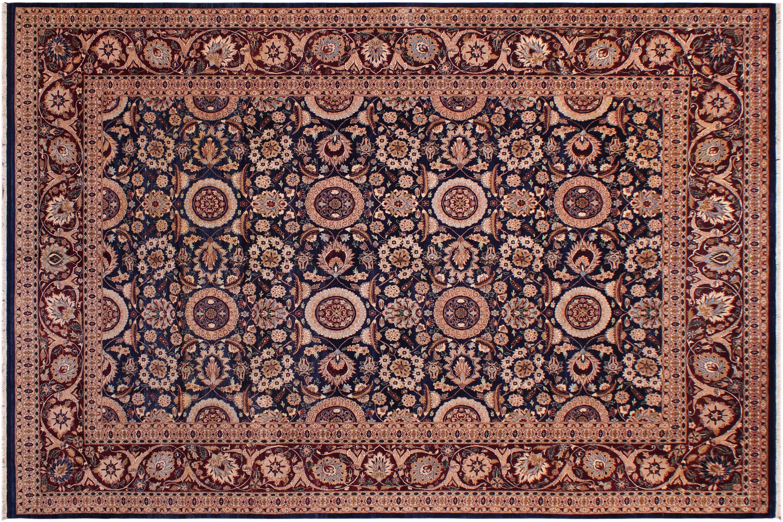 handmade Transitional Tabriz Blue Aubergine Hand Knotted RECTANGLE 100% WOOL area rug 9x12