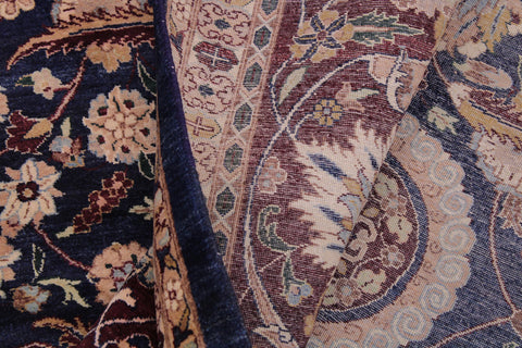 handmade Transitional Tabriz Blue Aubergine Hand Knotted RECTANGLE 100% WOOL area rug 9x12