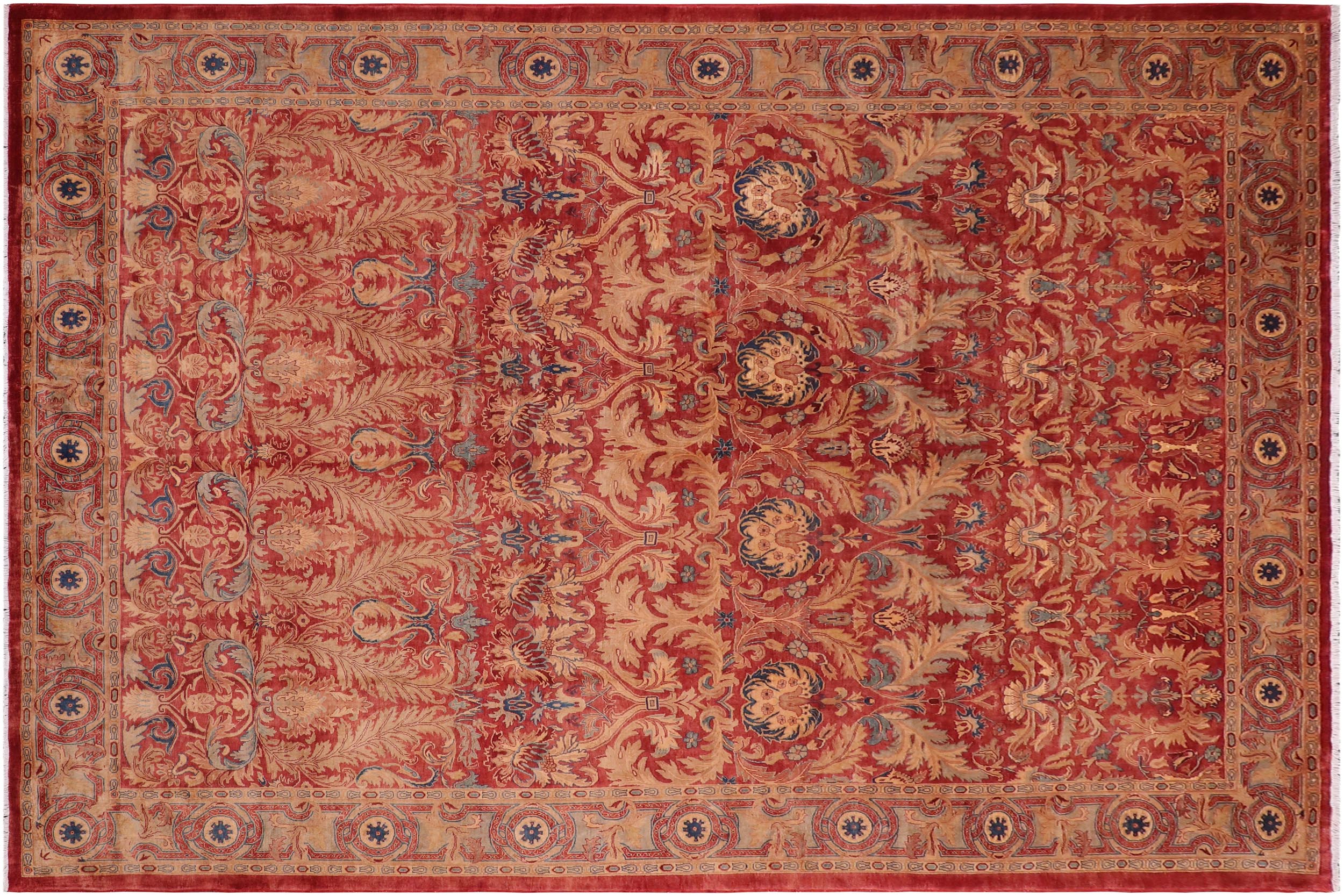 handmade Transitional Lahore Red Multi Hand Knotted RECTANGLE 100% WOOL area rug 10' x 13'