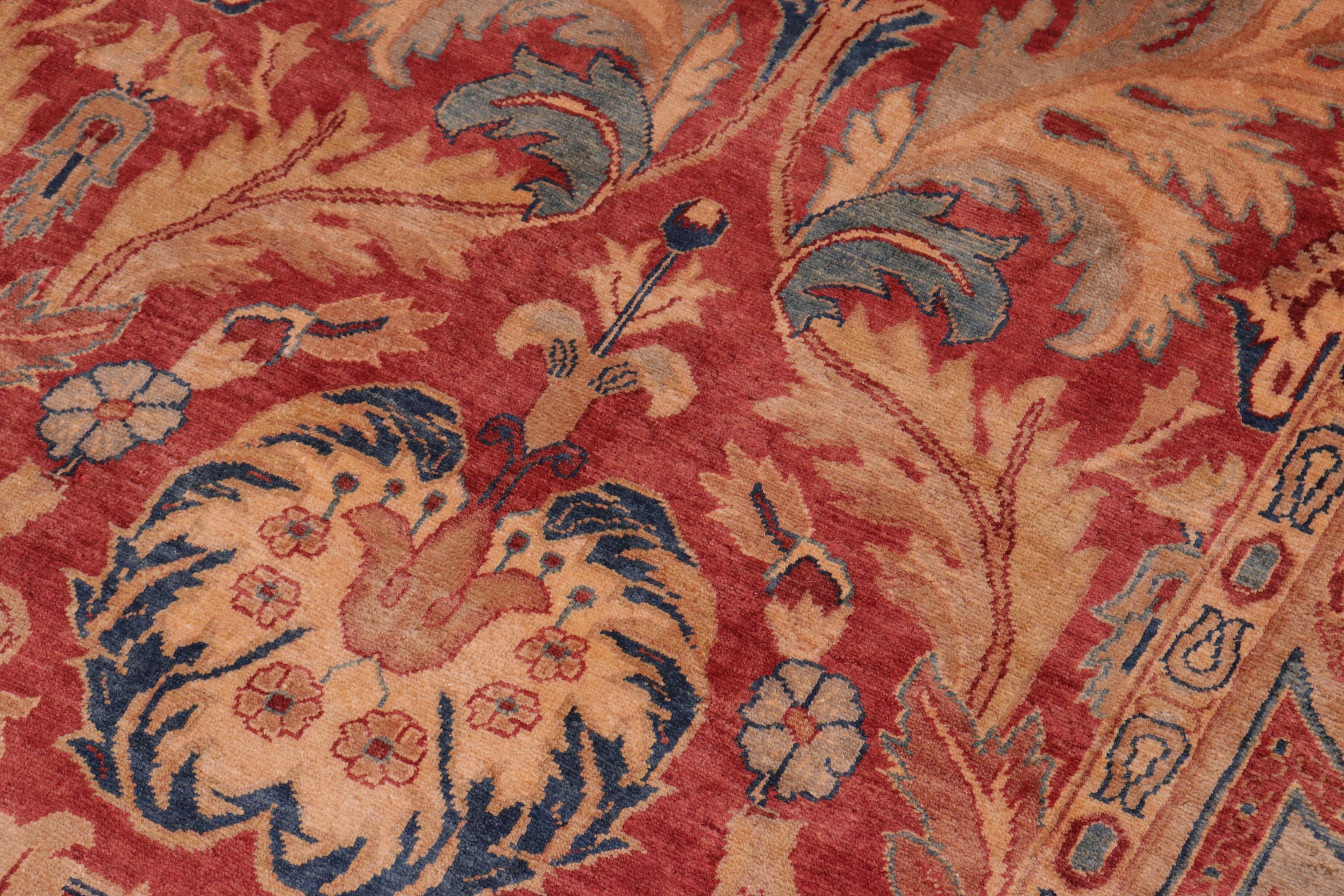 handmade Transitional Lahore Red Multi Hand Knotted RECTANGLE 100% WOOL area rug 10' x 13'