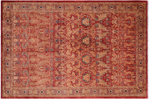 handmade Transitional Lahore Red Multi Hand Knotted RECTANGLE 100% WOOL area rug 10' x 13'