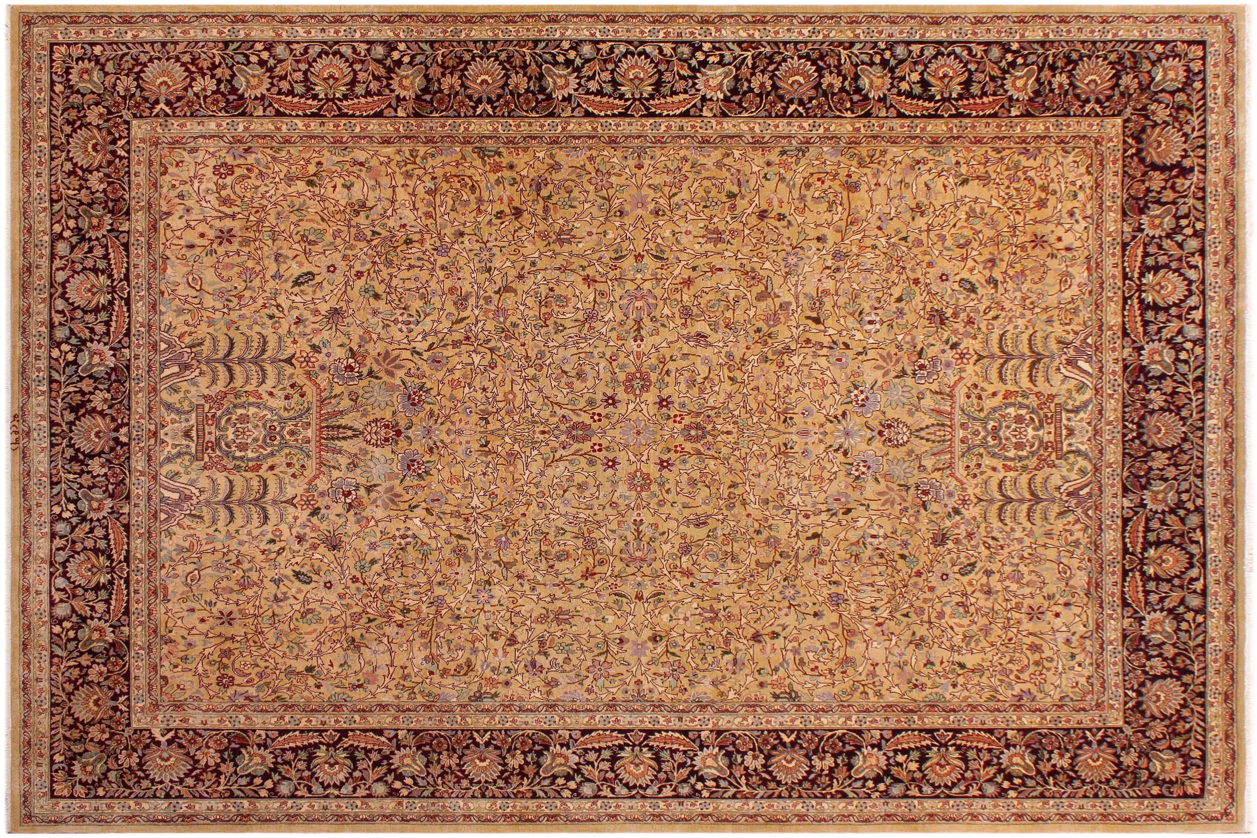 handmade Traditional Lahore Gold Drk. Red Hand Knotted RECTANGLE 100% WOOL area rug 9 x 12