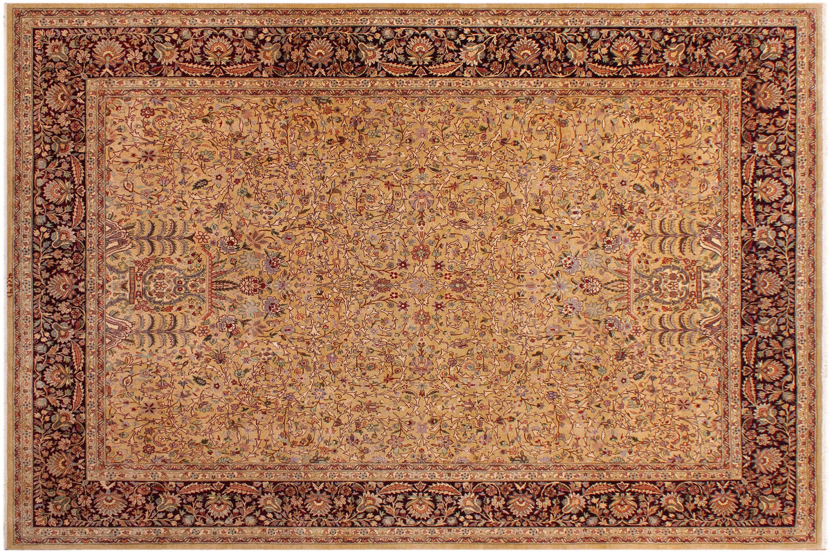 handmade Traditional Lahore Gold Drk. Red Hand Knotted RECTANGLE 100% WOOL area rug 9 x 12