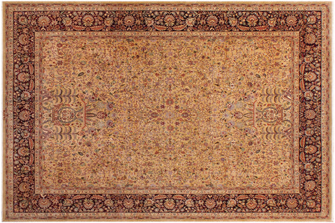 handmade Traditional Lahore Gold Drk. Red Hand Knotted RECTANGLE 100% WOOL area rug 9 x 12