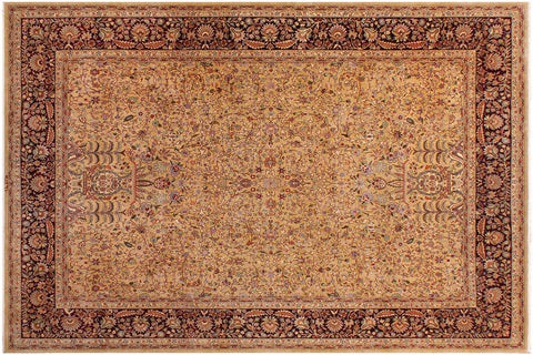 Traditional Lahore Armandin Gold Drk. Red Hand Knotted Area rugs 9X12