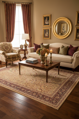 Traditional Lahore Armandin Gold Drk. Red Hand Knotted Area rugs 9X12