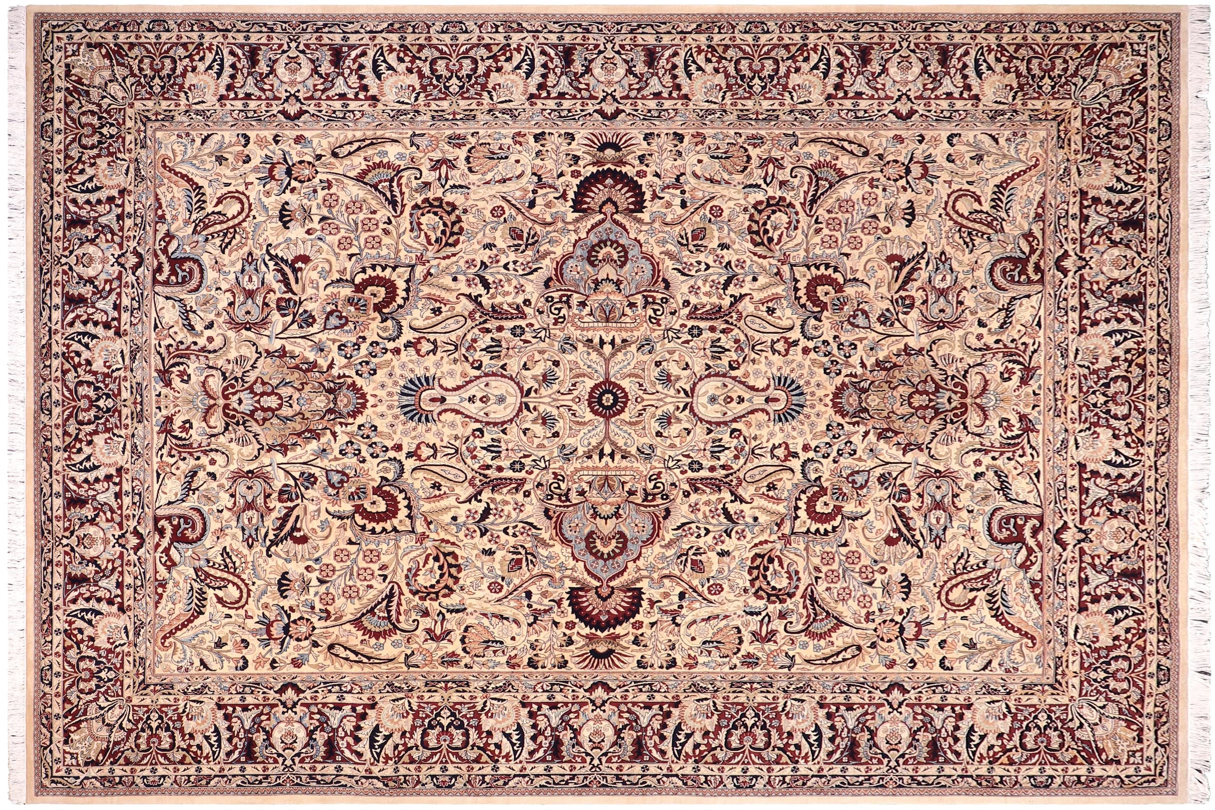 handmade Traditional  Ivory Red Hand Knotted RECTANGLE 100% WOOL area rug 10x14