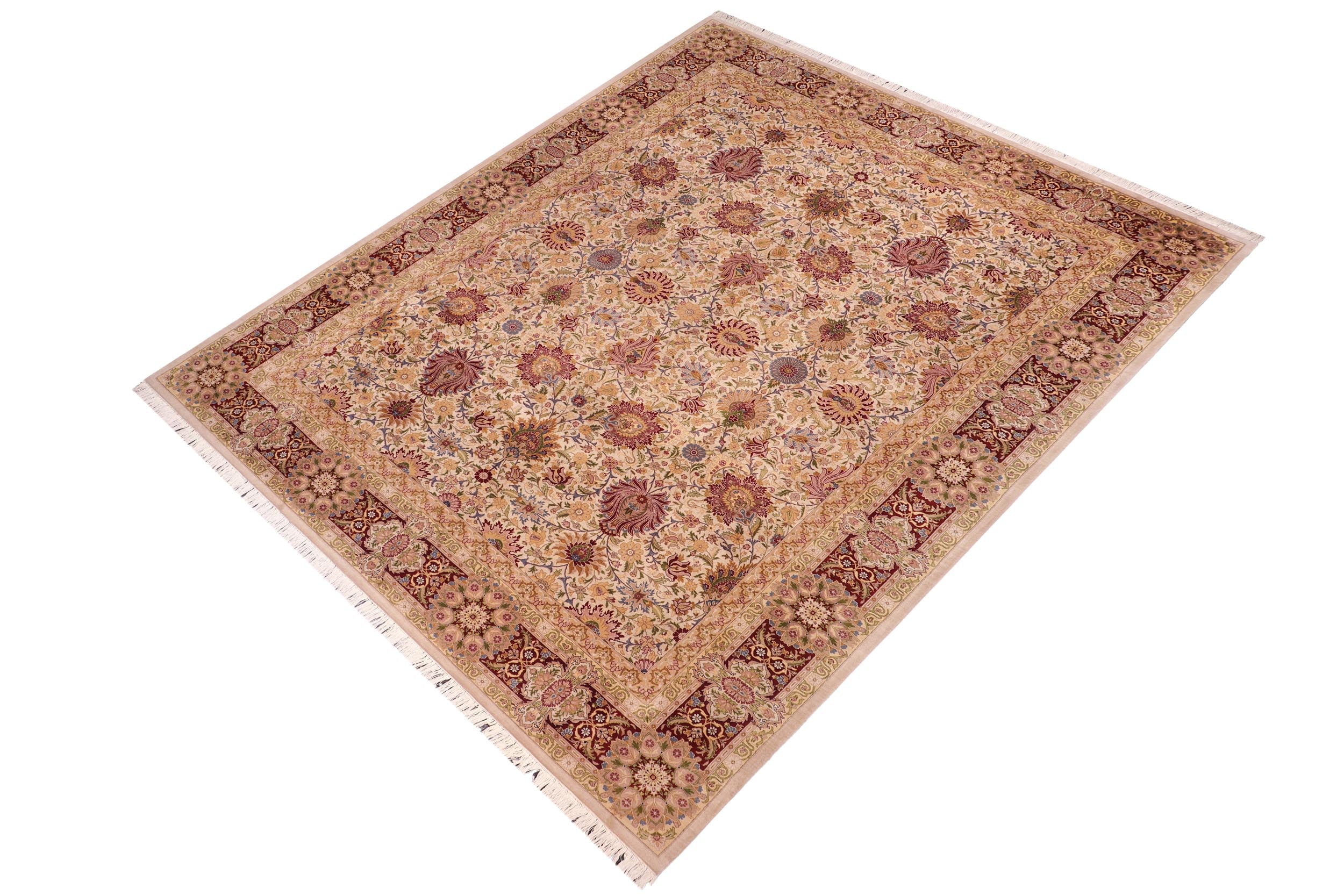 handmade Transitional Darwaish Tan Drk. Red Hand Knotted RECTANGLE 100% WOOL area rug 10x14