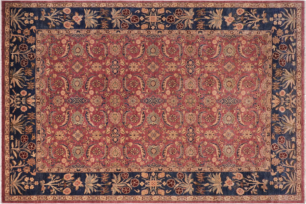 handmade Transitional Lahore Aubergine Blue Hand Knotted RECTANGLE 100% WOOL area rug 10' x 14'