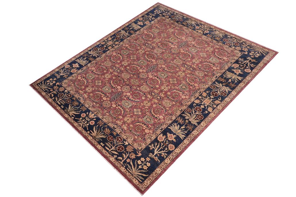 handmade Traditional Lahore Aubergine Blue Hand Knotted RECTANGLE 100% WOOL area rug 10'X14'