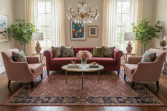 Turkish Knotted Istanbul Tiera Aubergine/Blue Wool Rug - 10'0''X14'0''