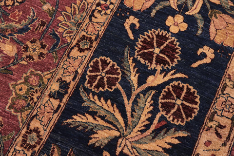 handmade Transitional Lahore Aubergine Blue Hand Knotted RECTANGLE 100% WOOL area rug 10' x 14'