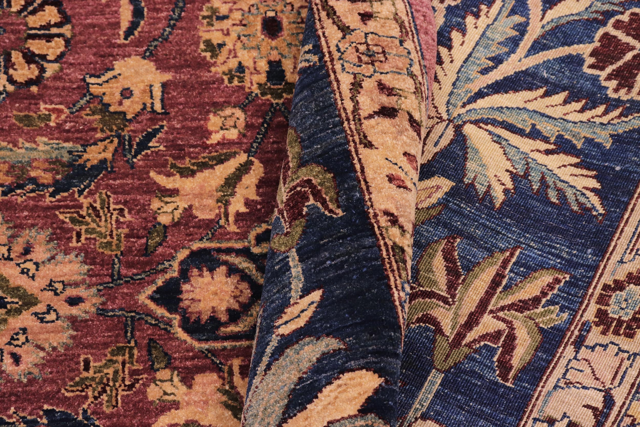 handmade Transitional Lahore Aubergine Blue Hand Knotted RECTANGLE 100% WOOL area rug 10' x 14'