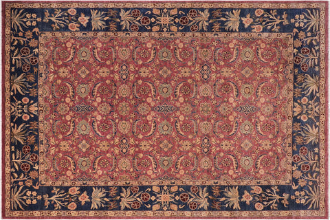 handmade Transitional Lahore Aubergine Blue Hand Knotted RECTANGLE 100% WOOL area rug 10' x 14'