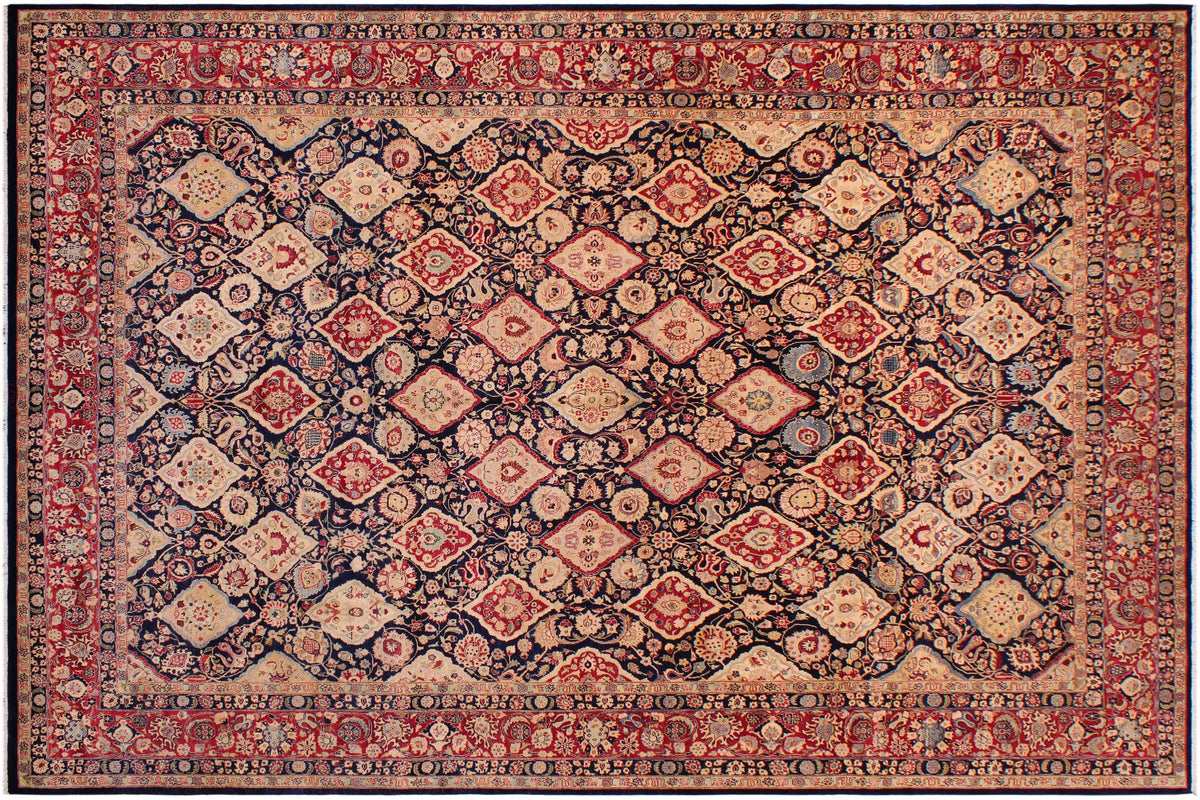 handmade Traditional Kirman Blue Red Hand Knotted RECTANGLE 100% WOOL area rug 9 x 12