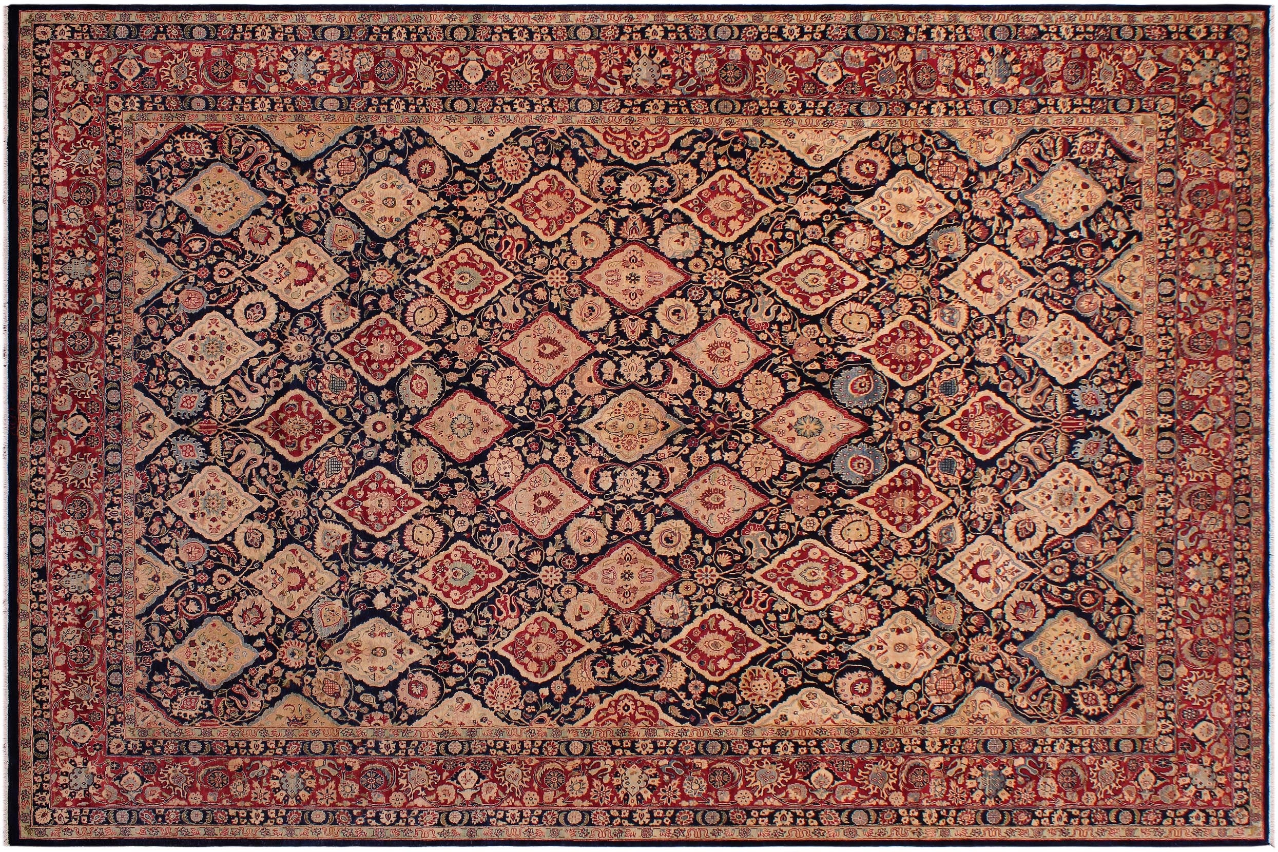 handmade Traditional Kirman Blue Red Hand Knotted RECTANGLE 100% WOOL area rug 9x12
