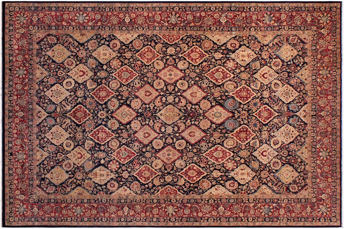 handmade Traditional Kirman Blue Red Hand Knotted RECTANGLE 100% WOOL area rug 9x12