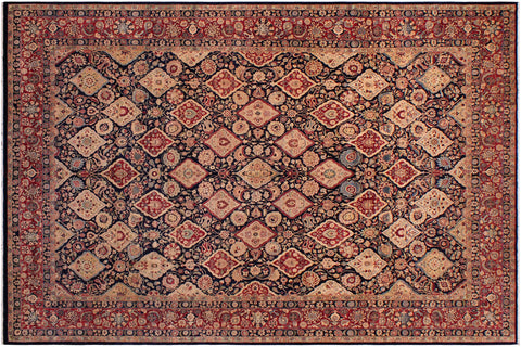 handmade Traditional Kirman Blue Red Hand Knotted RECTANGLE 100% WOOL area rug 9x12