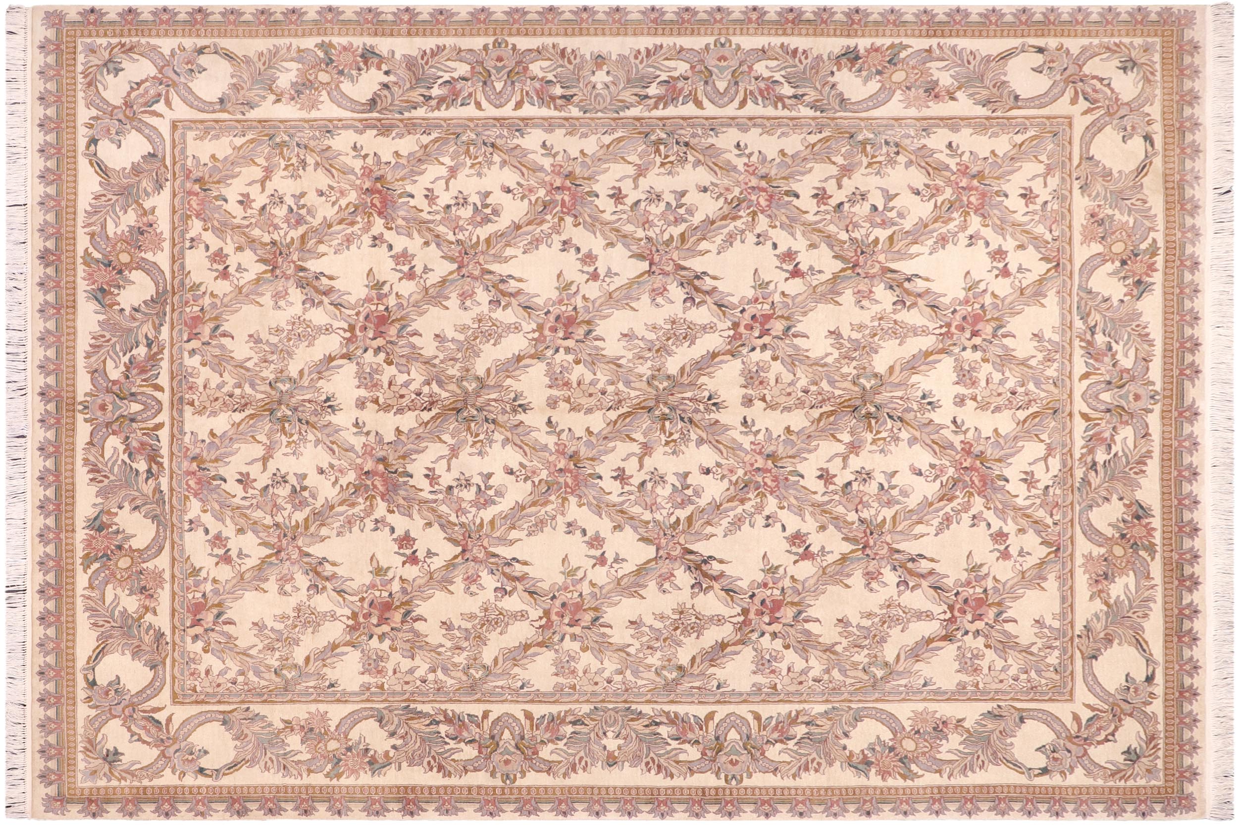 handmade Transitional Basan Ivory Pink Hand Knotted RECTANGLE 100% WOOL area rug 8x10