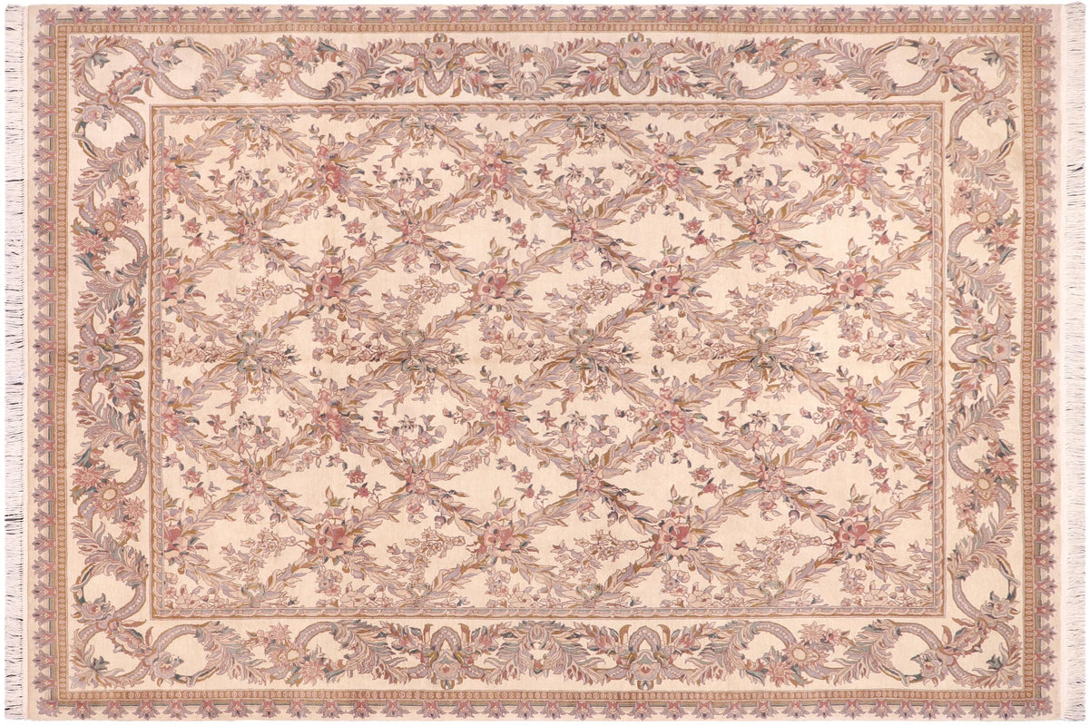 handmade Transitional Basan Ivory Pink Hand Knotted RECTANGLE 100% WOOL area rug 8x10