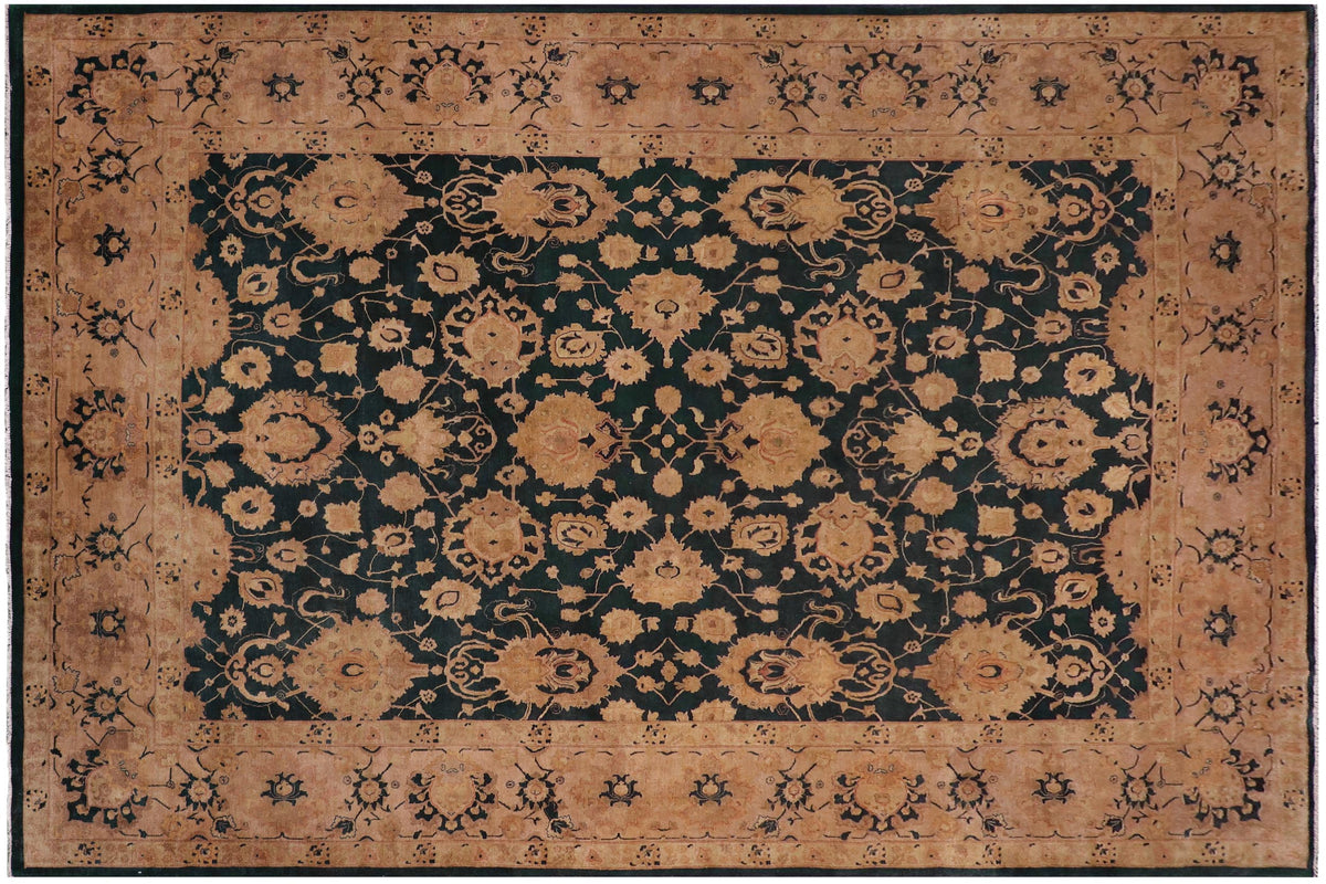 handmade Traditional Kafkaz Green Tan Hand Knotted RECTANGLE 100% WOOL area rug 10' x 14'