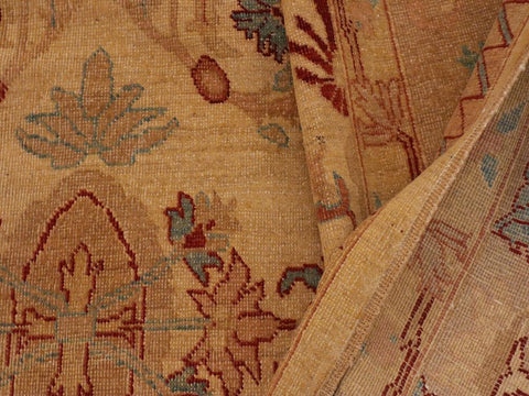 handmade Traditional Antique Gold Tan Hand Knotted RECTANGLE 100% WOOL area rug 9x12