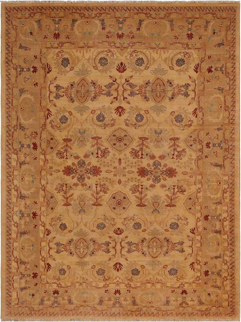 handmade Traditional Antique Gold Tan Hand Knotted RECTANGLE 100% WOOL area rug 9x12