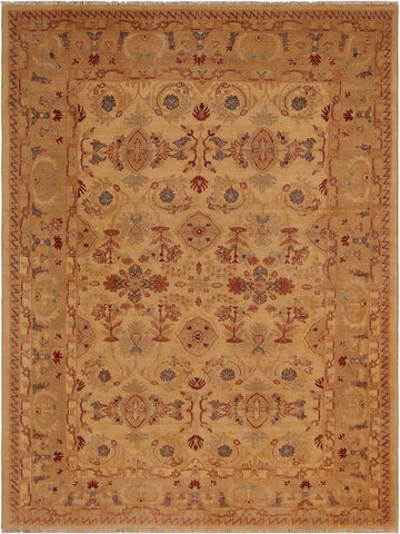 handmade Traditional Antique Gold Tan Hand Knotted RECTANGLE 100% WOOL area rug 9x12