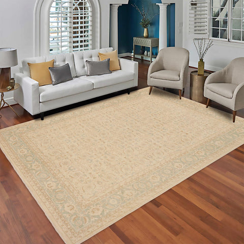 handmade Transitional Kafkaz Beige Green Hand Knotted RECTANGLE 100% WOOL area rug 9' x 12'