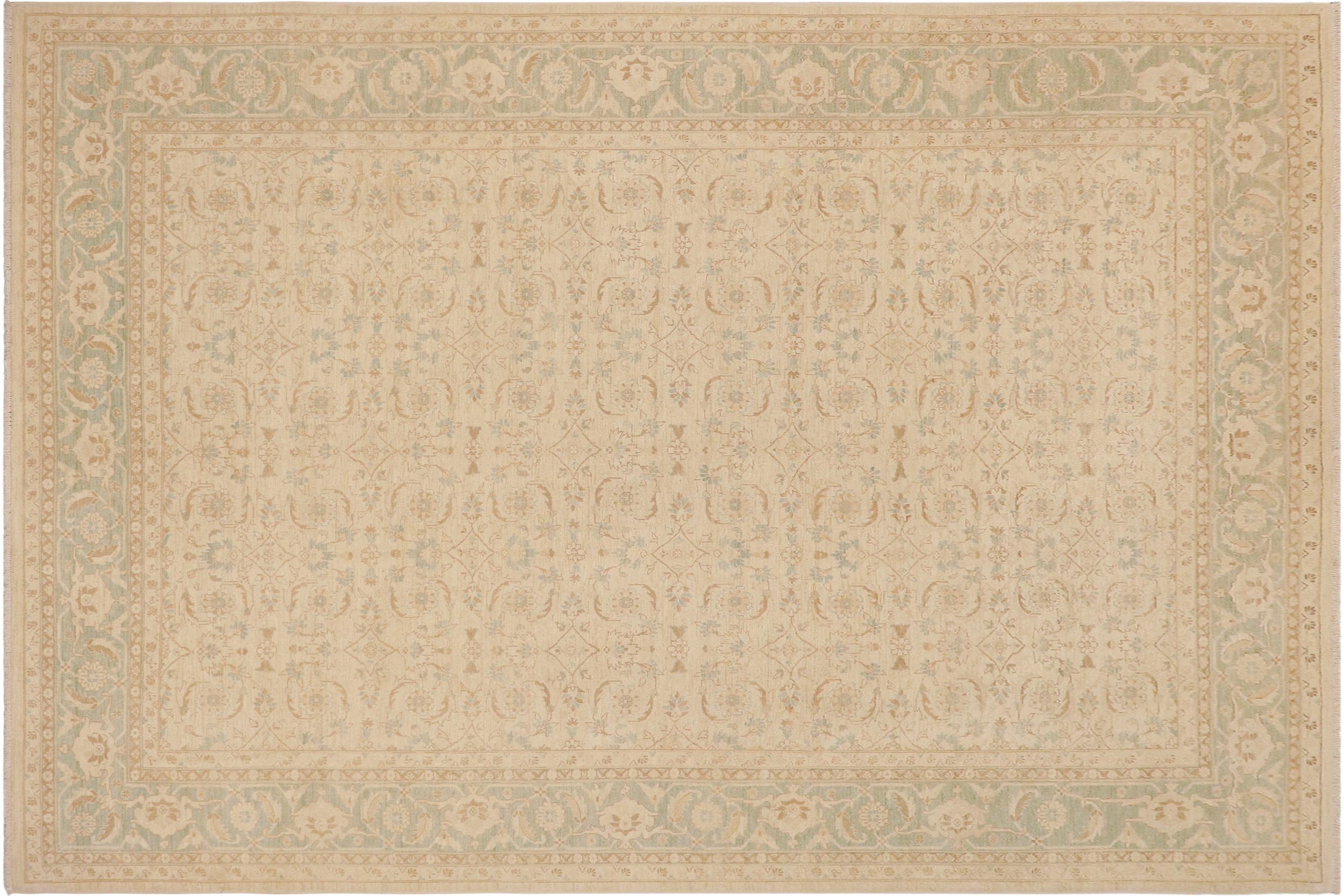 handmade Transitional Kafkaz Beige Green Hand Knotted RECTANGLE 100% WOOL area rug 9' x 12'