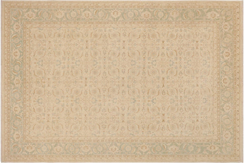 handmade Transitional Kafkaz Beige Green Hand Knotted RECTANGLE 100% WOOL area rug 9' x 12'
