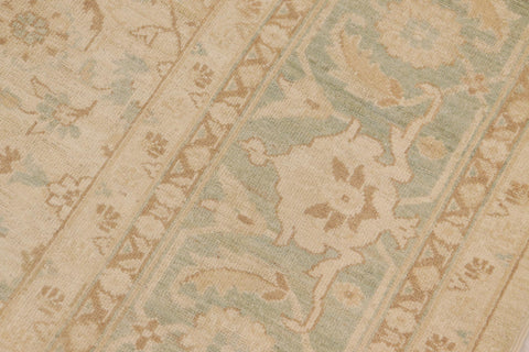 handmade Transitional Kafkaz Beige Green Hand Knotted RECTANGLE 100% WOOL area rug 9' x 12'