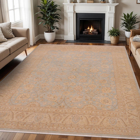 handmade Traditional Kafkaz Lt. Blue Tan Hand Knotted RECTANGLE 100% WOOL area rug 9x12