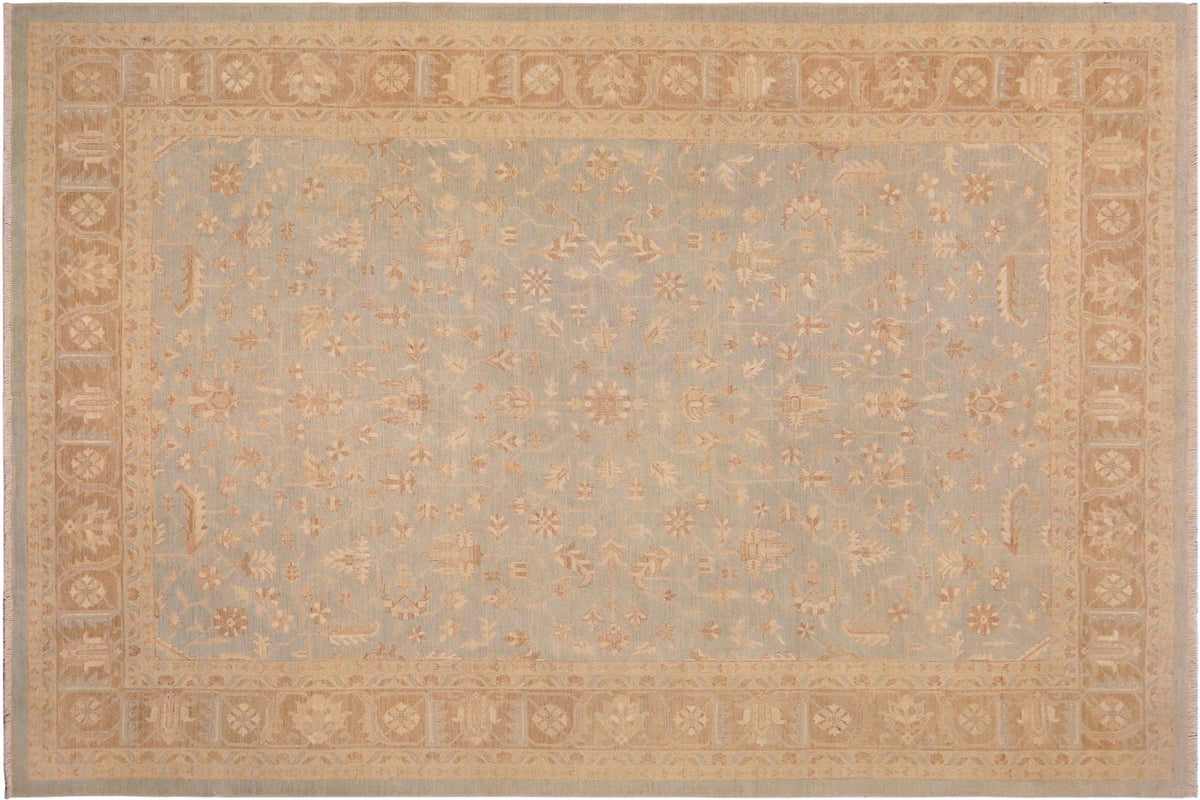 handmade Transitional Kafkaz Lt. Blue Lt. Brown Hand Knotted RECTANGLE 100% WOOL area rug 9' x 11'