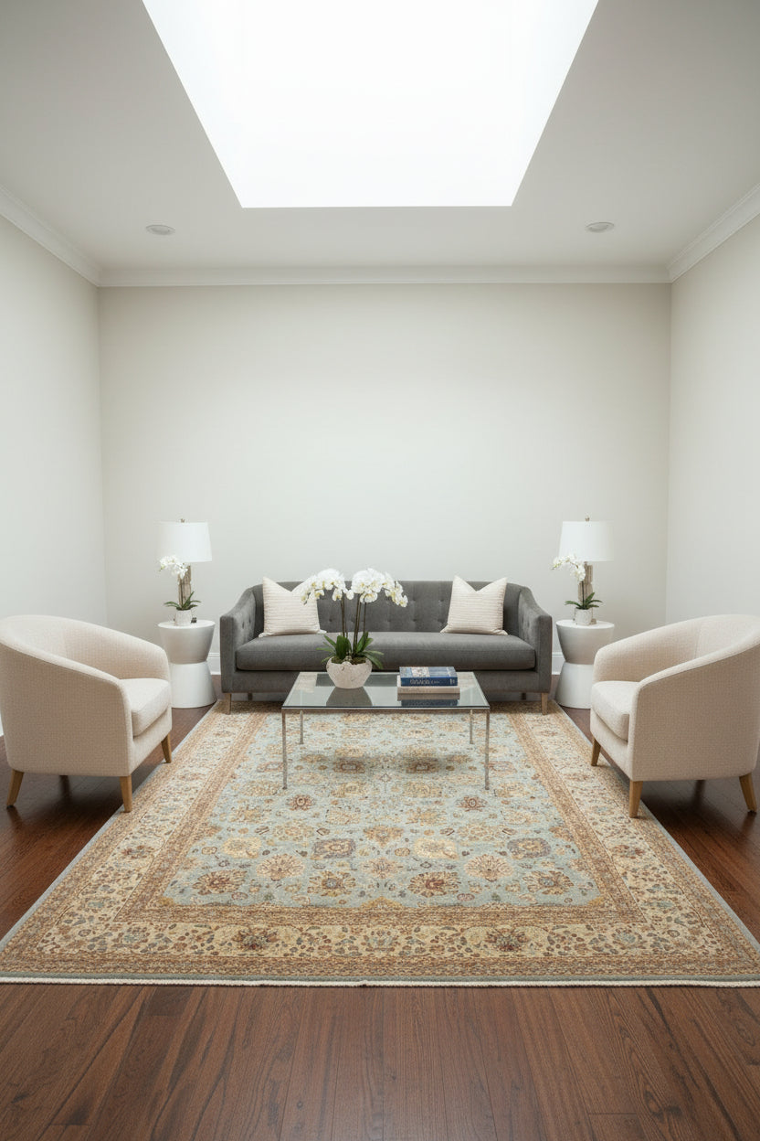 handmade Traditional Design Lt. Blue Tan Hand Knotted RECTANGLE 100% WOOL area rug 9'X12'