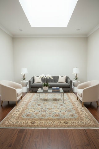 handmade Traditional Design Lt. Blue Tan Hand Knotted RECTANGLE 100% WOOL area rug 9'X12'